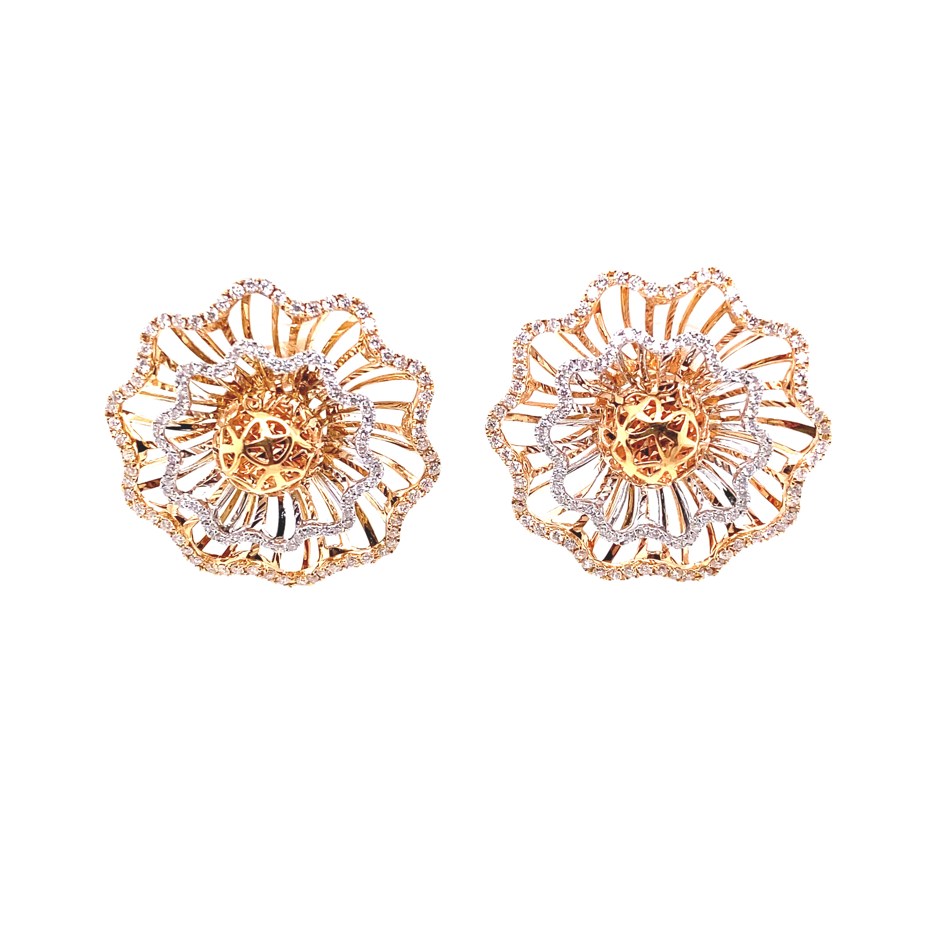 Ladies Rose Gold Flower Diamond Earrings Artistic Jewelers